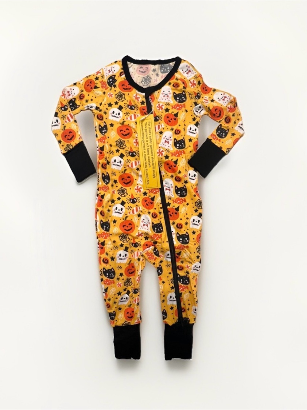Kids One-Piece Halloween Zip Pajama Viscose Pumpkin Print 12-18mo